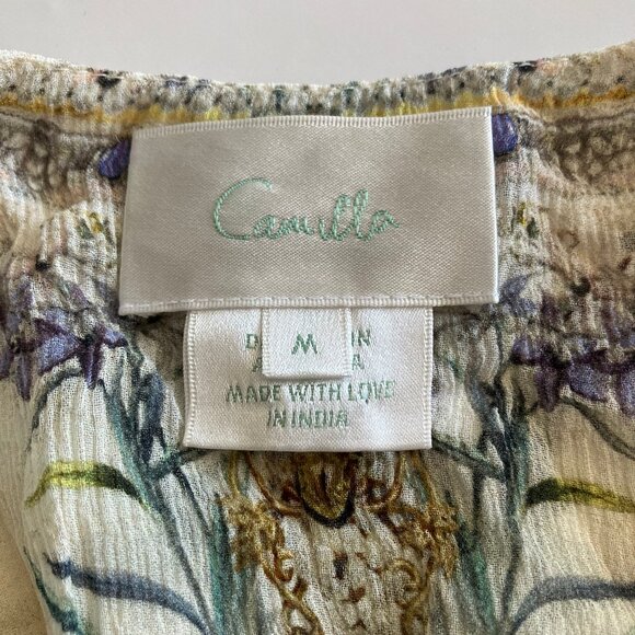 Camilla Strap Dress with Shaped Waistband Memories of Moree Cream Size Medium - Picture 10 of 11